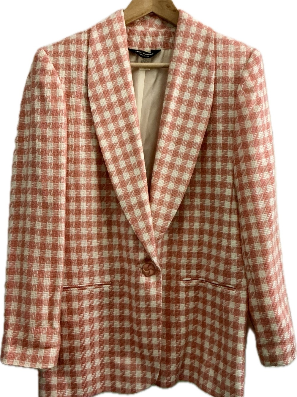 Chad Stevens Salmon Pink & Cream Gingham Blazer Women’s Size 14 - Vintage Preppy